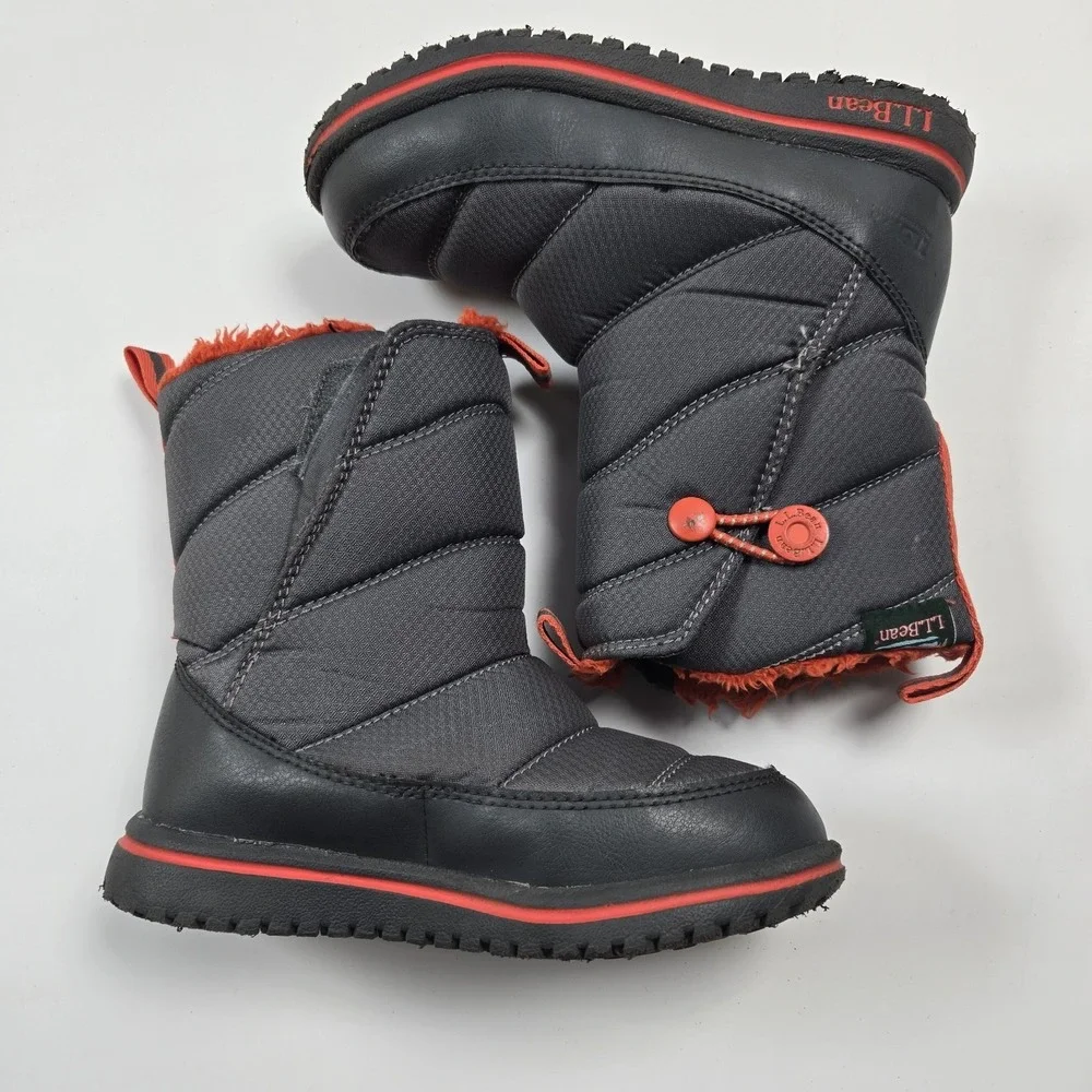 LL Bean Feldspar Kids Lightweight Winter Boots‎ Sz 11 Gray Orange 513076 Boys